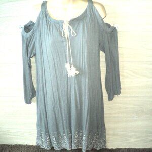 Knox Rose Dress Women's Size XL Light Aqua Embroidered Ribbed Cold Shoulder